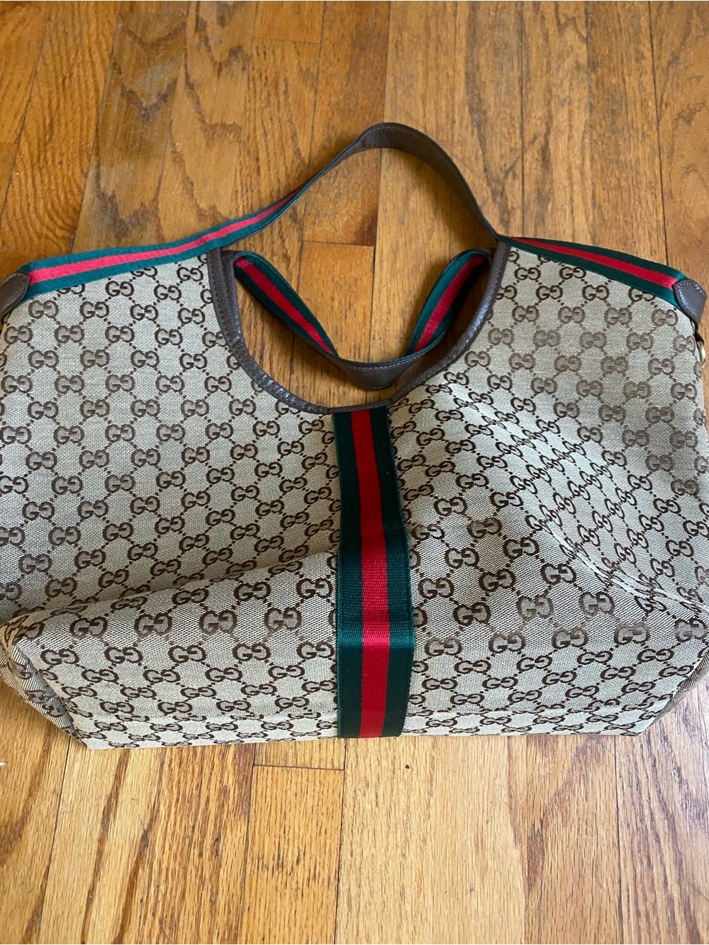 Gucci like GG Canvas Tote with Green and Red Center Stripe